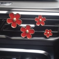 Set of four red daisy flower car air vent perfume clips with golden metal finish - 4pcs Set + Fragrance Tablet / Red