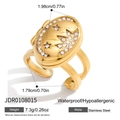 Detail of 18K gold stainless steel ring featuring a star pattern and sparkling stones - Star Moon Pattern (JDR0108015)