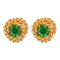 Vintage 18K gold-plated stainless steel rose knot earrings with green zircon centers - Gold Green Zirconia