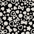 Perline per nail art a forma di cuore, fiocco e stella su sfondo nero intenso - Bianco Sporco