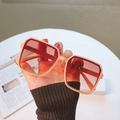 Fashionable oversized geometric sunglasses in beige with reddish gradient lenses for women - Nude Pink Frame Tea Pink Lens