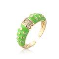 Bague bohème plaquée or avec émail vert, relief étoilé et pierres de zircone - Ouvert Réglable / Vert Herbe