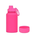 Neon pink 650ml matte stainless steel water bottle with silicone base and carry handle - 650ml / Fluo Rose Red - Sport