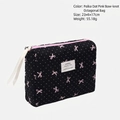 Pink polka dot and bow cosmetic bag in black quilted fabric, size 23x6x17cm - Black Octagonal Bag