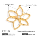 Gold stainless steel flower pendant with white zircon, size 23.95mm by 29.26mm - PJ92134-Gold Hollow CZ Flower