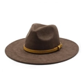 Cappello Fedora in camoscio marrone scuro con tesa larga e fascia coccodrillo - M (56-59cm) / Caffè Pelle Scamosciata