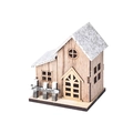 Luxe houten kersthuisje met LED-verlichting en sneeuweffect op het dubbele dak - Stijl B (Dubbellaagse spitshut)