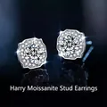 Elegant S925 sterling silver moissanite stud earrings with a sparkling halo design - D-color Moissanite Earrings / Adjustable Open