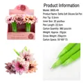 Green silicone gel ink pen with realistic pink flower topper and 0.5mm tip - Spider Chrysanthemum-Black Ink