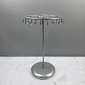 Rotating silver iron jewelry display stand with 20 hooks and heavy marble base - Silver Gray Round Base