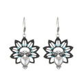 Vintage silver heart moonstone earrings with blue rhinestones and floral hollow design - Antique Silver Hollow Heart (K-1234)