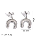 Modern silver horseshoe U-shape stainless steel earrings with organic liquid metal texture - U-shaped Horseshoe Style (TE60671-S) / Silver