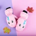 Pink waterproof winter ski mittens for kids aged 3-10 with cartoon dinosaur pattern - One Size / Pink Goldfish / 5-8 Years