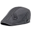 Classic dark grey cotton ivy cap with gothic letter B embroidery and metal buckles - Adjustable / Gray