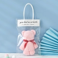 Cute pink coral fleece bear towel gift in transparent bag with Just For You ribbon - 30*30cm / Light Pink Bear + OPP Bag
