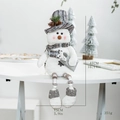 Nordic plush snowman Christmas decoration with long legs, plaid scarf and grey hat - Silver Sleigh Snowman Doll Sitting