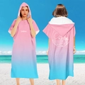 Pink and blue gradient hooded surfing poncho featuring SURFING print and island back graphic - Pullover Style - Gradient Pink