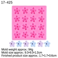 Pink silicone mold with 16 flower cavities and colorful resin floral samples - No. 2 - Pink