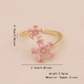 Adjustable gold open ring featuring pink zircon flowers with detailed size and weight specs - 1# Flowers