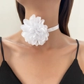 Elegant white fabric orchid flower choker necklace for women with layered petals - White