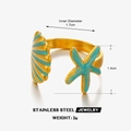 Adjustable golden stainless steel starfish shell ring with teal enamel for beach vacations - Shell Starfish (873-13) / Gold