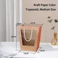 Brown trapezoid paper gift bag with window and white handle 25x18x28cm size - Trapezoid Medium (25x18x28cm) / Kraft Color