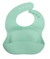 Mint green food-grade silicone baby bib with adjustable neck buckle and deep crumb catcher - Large / Dark Green