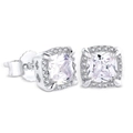 Iced out square stud earrings for men with silver finish and micro pave cubic zirconia - Silver