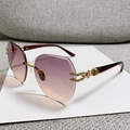 Gafas de sol poligonales sin montura con lentes degradadas en púrpura y metal dorado - Marco Dorado Lente Rosa Púrpura