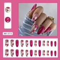 Luxe magenta ovale kunstnagels set met retro herfstbloemenpatronen voor alle dames - Vintage Pruim (W1373)