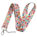Floral polyester phone lanyard with colorful flower patterns and metal lobster clasp - KP204-7 Rainbow Floral Lanyard