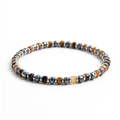 Bracciale da uomo con occhio di tigre marrone ed ematite argentea in pietre naturali - Stile NP07-2