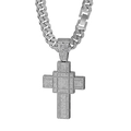Macro di una catena cubana hip-hop argentata e ciondolo a croce con zirconi incastonati - Ciondolo Argento + Catena Cubana 50cm / 13mm di Larghezza