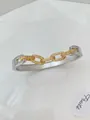 Two-tone geometric C-shaped open bracelet with gold chain link and pavé zircon inlay - Silver + Gold