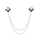 Geometric square collar pins with double gold chains and black enamel accents - White (Gold Base)