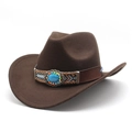 Classic brown felt western cowboy hat with woven band and turquoise stone detail - M (56-58cm) / Brown