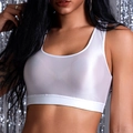 Reggiseno sportivo bianco lucido a vita alta con ampia fascia elastica e scollo a U - Taglia S / Top / Bianco