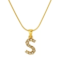 Polished gold letter S pendant necklace with crystal inlay on a delicate snake chain - Gold Letter S (S-P148-S)