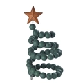 Sapin de Noël en perles de bois vert vintage avec une étoile en métal rouillé - Vert