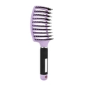 Curved vented hair brush in light purple with boar bristles for smooth styling - Purple Rubber Paint Boar Bristle Vented Brush