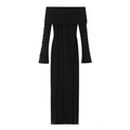 Elegante vestido largo de encaje negro con hombros descubiertos y manga larga ajustada - XS / Negro