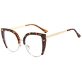 Cat-eye semi-rimless glasses in leopard print and gold metal finish with clear lenses - Tortoise Shell