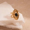Detail of vintage gold-plated ring with black oval zircon on white stone prop - Black Oval Style (TR95)