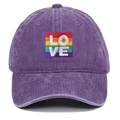 Purple washed cotton baseball cap with rainbow LOVE embroidery and distressed finish - One Size / Purple