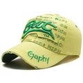 Casquette baseball jaune vintage effet usé avec broderie 3D verte et style hip-hop - Réglable / Jaune Clair
