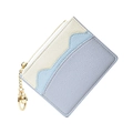 Mini color-block leather card holder with gold keychain in cream blue and grey finish - Blue