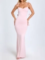 Pink backless maxi dress with floral strap accents and slim fit elegant silhouette - S / Pink