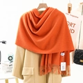 Thick bright orange cashmere scarf with tassel trim on a camel wool coat - Thickened 300g Tassel Shawl / 200x70cm / Orange