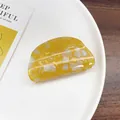 Amber yellow marble pattern acetate hair claw clip with glossy resin finish for women - Semi-circular Yellow