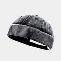 Detail of a vintage black washed denim miki hat featuring rolled edges and retro texture - Adjustable / Black